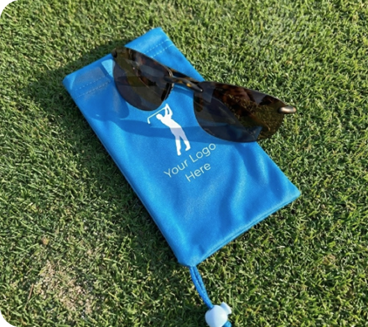 Custom branded sunglasses pouch with your logo on the golf course